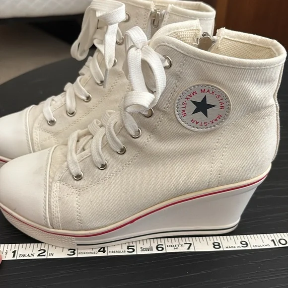 Platform Women's Wedge Lace-Up Sneakers Converse Inspired Sz 7.5 w side zippers - Picture 11 of 15